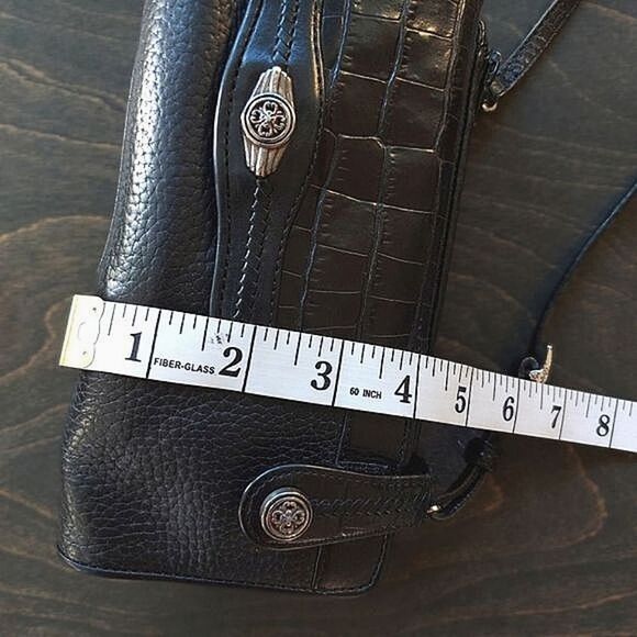 Vtg 90s black pebbled leather multi-pocket crossbody mini bag - Picture 4 of 16